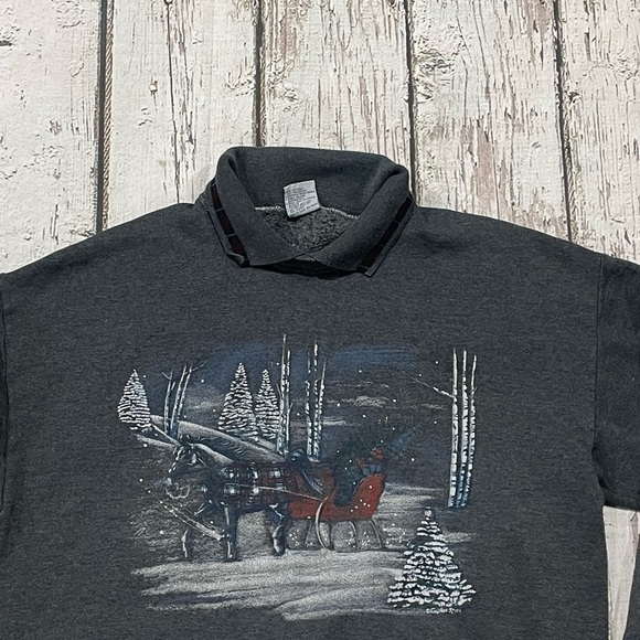 Vintage 90s Winter Landscape Outdoor 1990s Sweatshirt - Picture 5 of 6